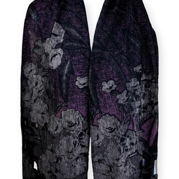 Gray Brown Colorblock Floral Fringe Rectangle Scarf 40x26 - Picture 5 of 7